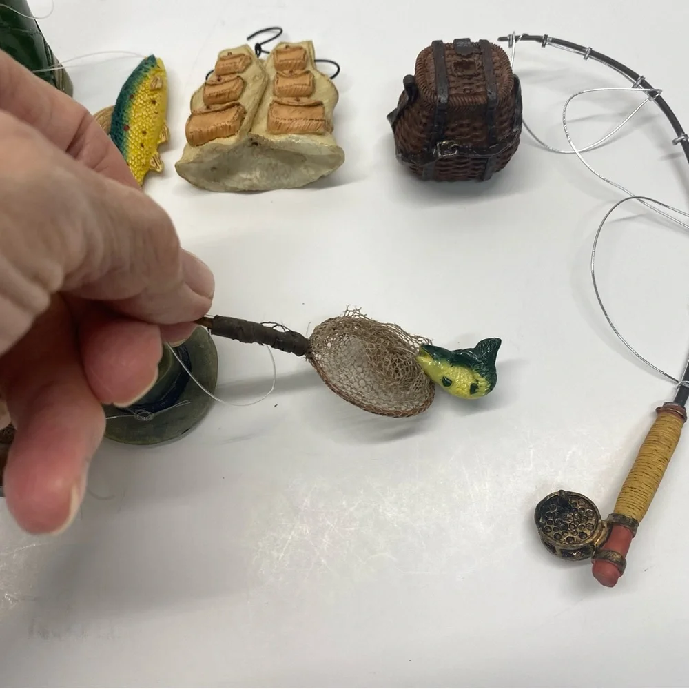 Fishing Miniature Set of 10 Christmas Tree Ornaments boots rods & accessories